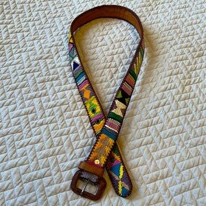 Handcrafted colorful woven cotton and genuine leather belt from Guatemala. Sz 36